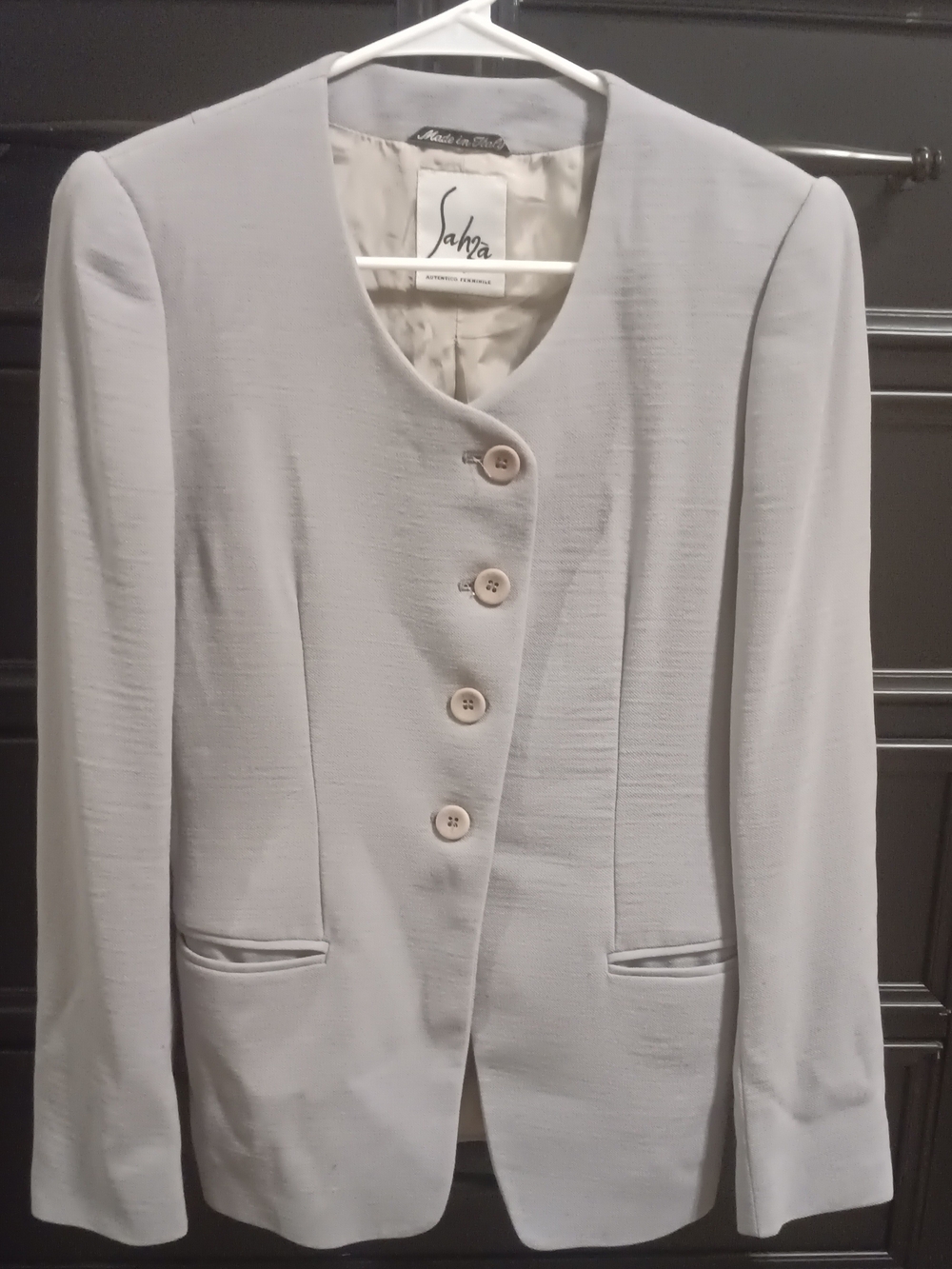 100% Wool Women's Light Gray Button-Front Blazer Jacket